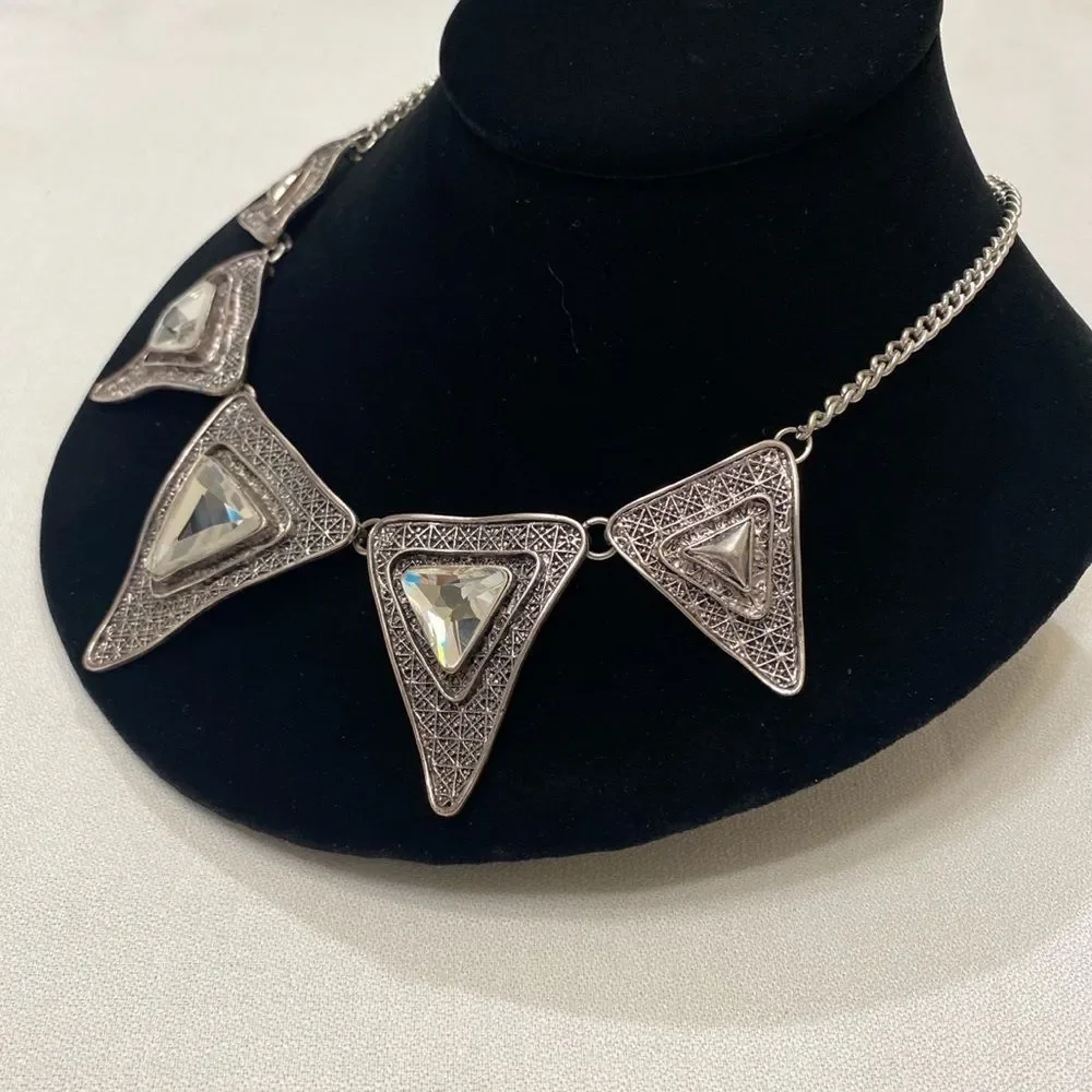 Vintage Silver Mod Mirrored Spiky Necklace